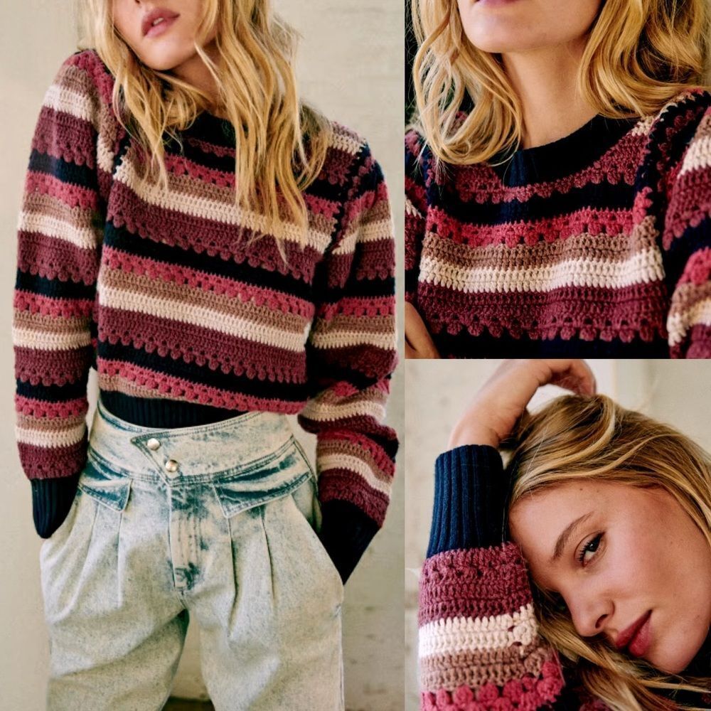 SEZANE x SEA NY Adelin Sweater NWT Size XXS Wool Cotton Crochet Knit Jumper